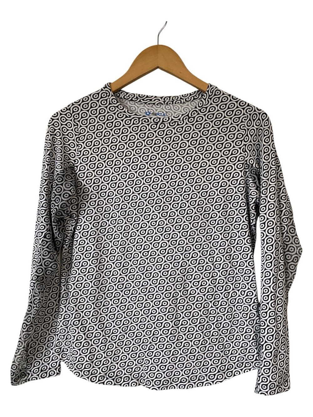 IBKUK Long Sleeve Geometric Print Top - Black White Medium